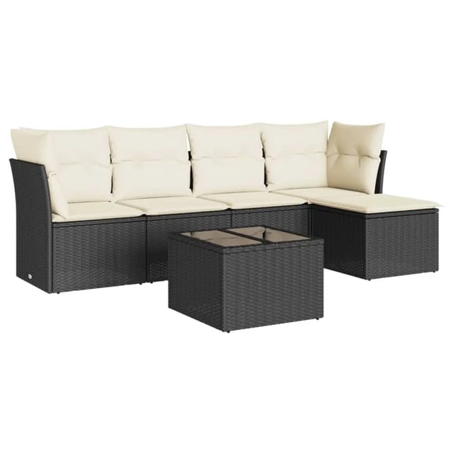vidaXL 6-Tlg Garten-Sofagarnitur mit Kissen Schwarz Poly Rattan 3249405