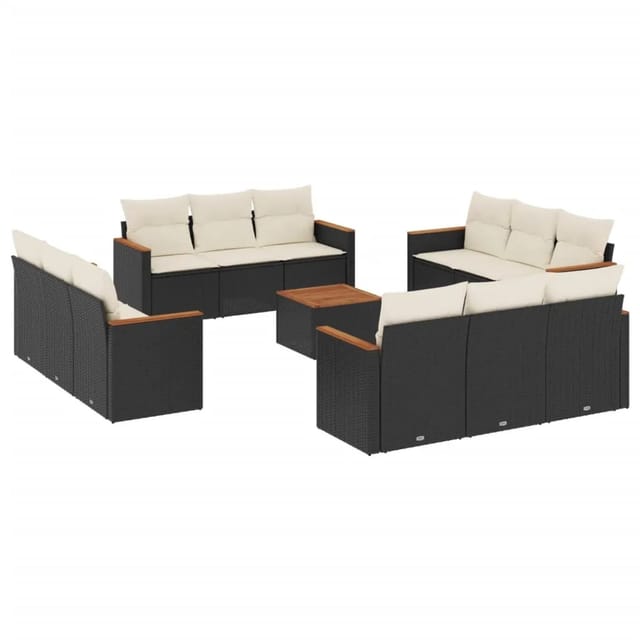 vidaXL 13-Tlg Garten-Sofagarnitur mit Kissen Schwarz Poly Rattan 3225839
