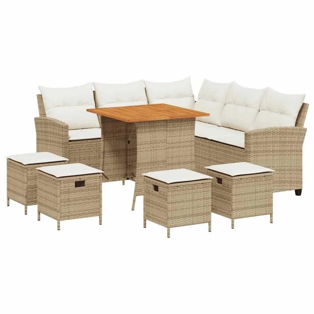 vidaXL 6-Tlg Garten-Sofagarnitur mit Kissen L-Form Beige Poly Rattan 3213542