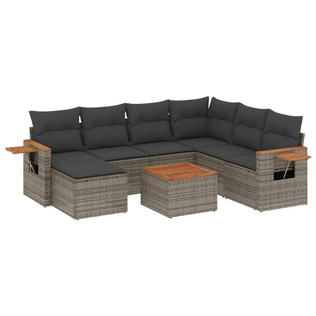 vidaXL 8-Tlg Garten-Sofagarnitur mit Kissen Grau Poly Rattan 3227054