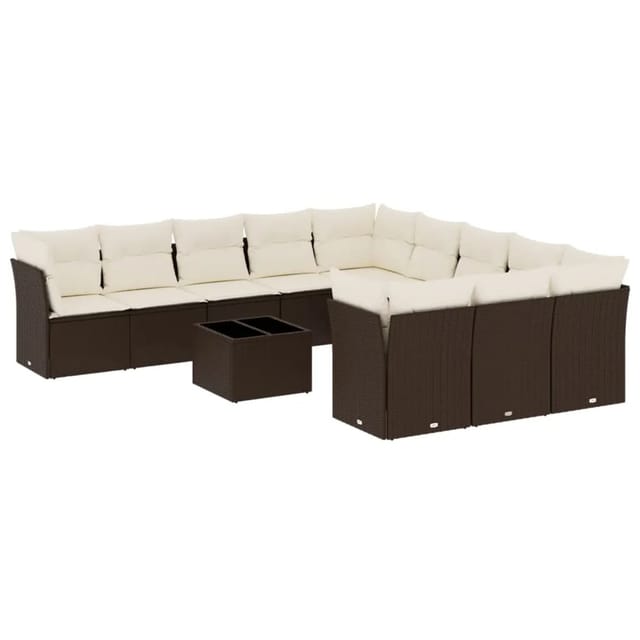 vidaXL 12-Tlg Garten-Sofagarnitur mit Kissen Braun Poly Rattan 3218423
