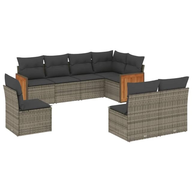 vidaXL 8-Tlg Garten-Sofagarnitur mit Kissen Grau Poly Rattan 3227726