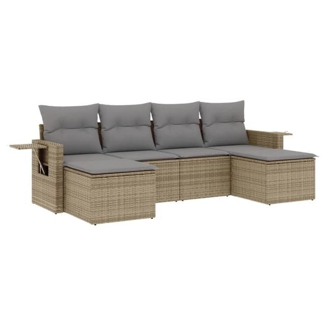 vidaXL 6-Tlg Garten-Sofagarnitur mit Kissen Beige Poly Rattan 3252856