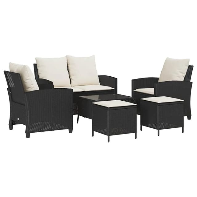 vidaXL 6-Tlg Garten-Sofagarnitur mit Kissen Schwarz Poly Rattan 3324577