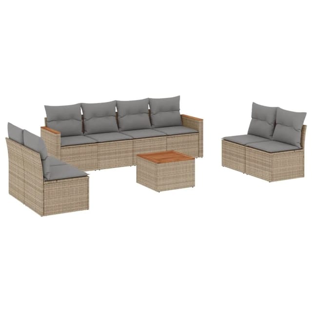 vidaXL 9-Tlg Garten-Sofagarnitur mit Kissen Beige Poly Rattan 3225898