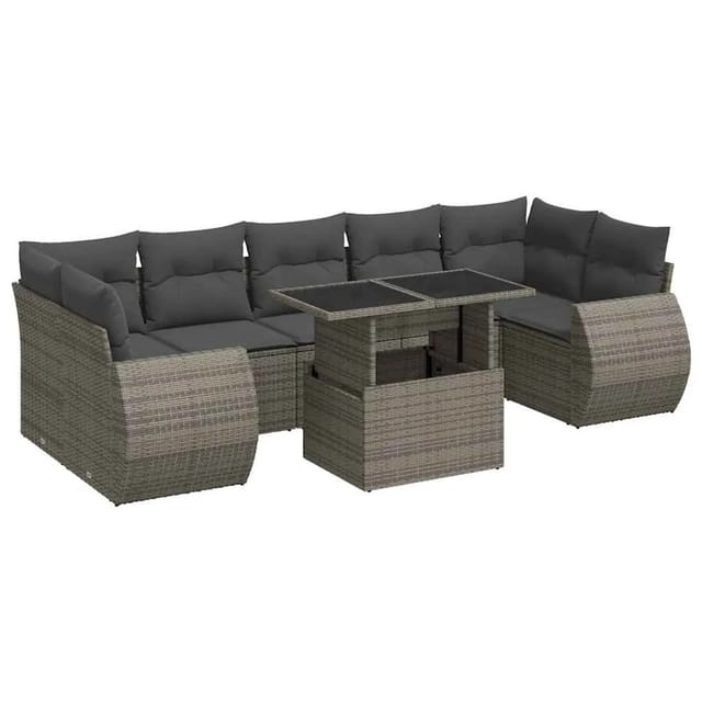 vidaXL 8-Tlg Garten-Sofagarnitur mit Kissen Grau Poly Rattan 3326601