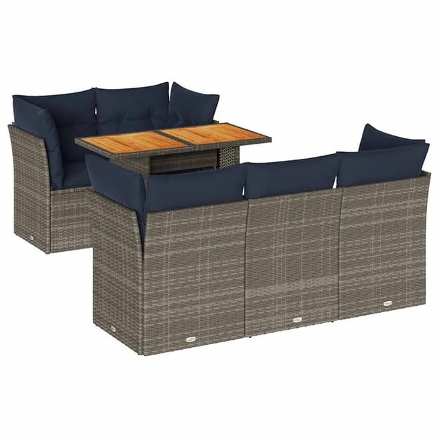 vidaXL 6-Tlg Garten-Sofagarnitur mit Kissen Grau Poly Rattan 3326889
