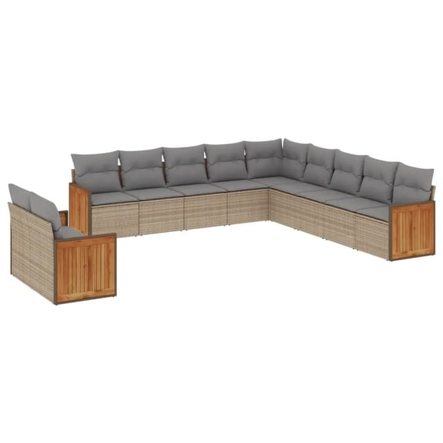 vidaXL 11-Tlg Garten-Sofagarnitur mit Kissen Beige Poly Rattan 3227809