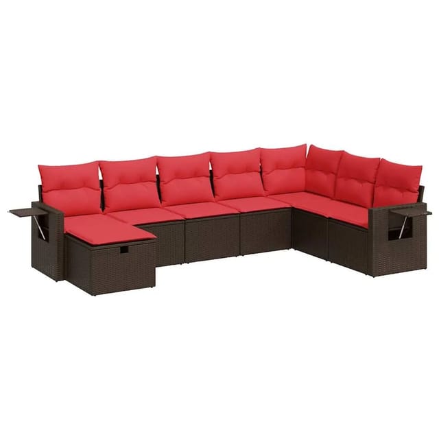 vidaXL 8-Tlg Garten-Sofagarnitur mit Kissen Braun Poly Rattan 3325540