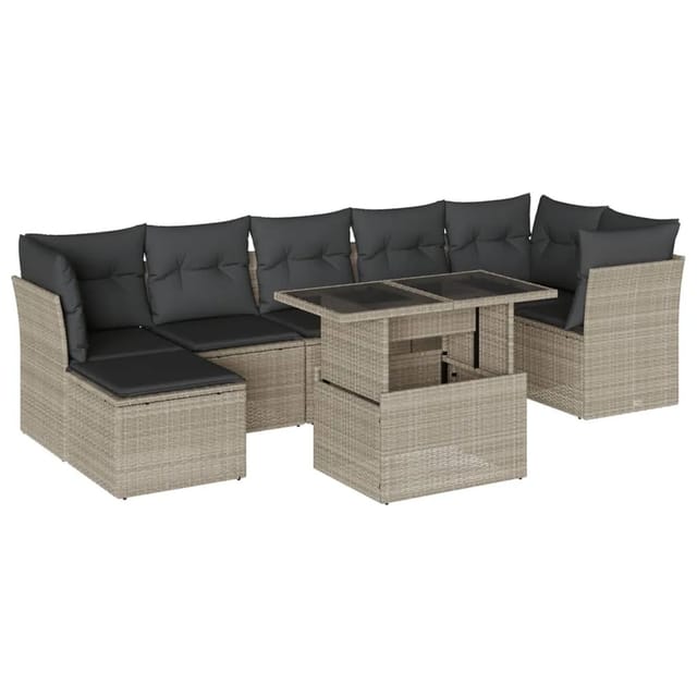 vidaXL 8-Tlg Garten-Sofagarnitur mit Kissen Hellgrau Poly Rattan 3266752