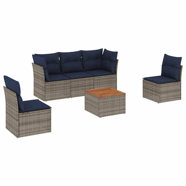 vidaXL 6-Tlg Garten-Sofagarnitur mit Kissen Grau Poly Rattan 3255879