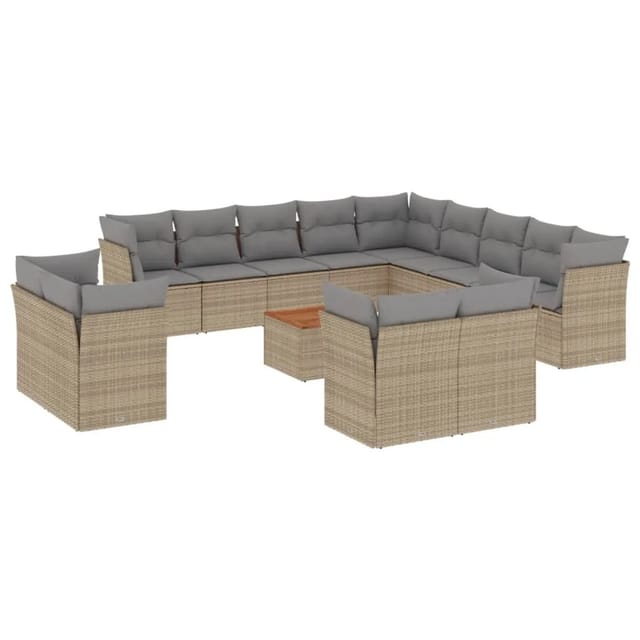 vidaXL 14-Tlg Garten-Sofagarnitur mit Kissen Beige Poly Rattan 3256290