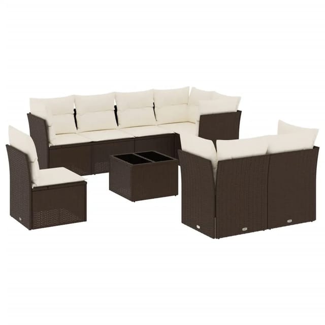 vidaXL 9-Tlg Garten-Sofagarnitur mit Kissen Braun Poly Rattan 3249782