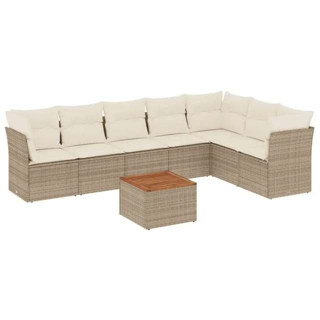 vidaXL 8-Tlg Garten-Sofagarnitur mit Kissen Beige Poly Rattan 3223678