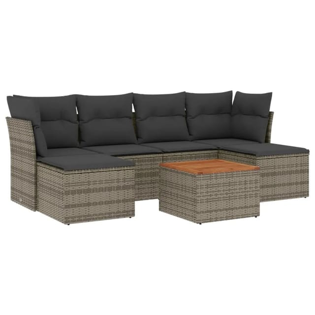 vidaXL 7-Tlg Garten-Sofagarnitur mit Kissen Grau Poly Rattan 3256102