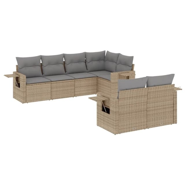 vidaXL 7-Tlg Garten-Sofagarnitur mit Kissen Beige Poly Rattan 3252746