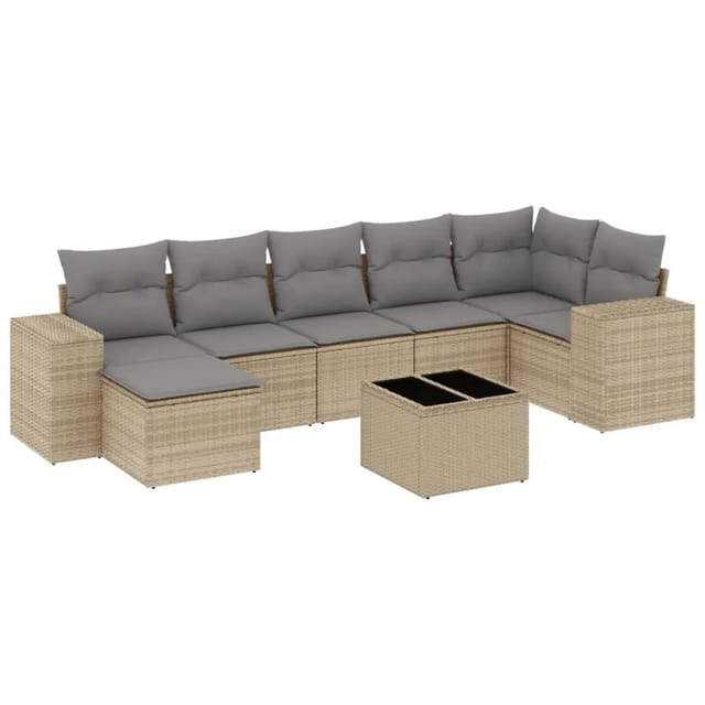 vidaXL 8-Tlg Garten-Sofagarnitur mit Kissen Beige Poly Rattan 3222888