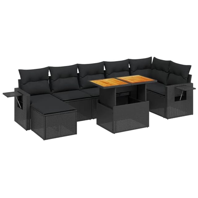 vidaXL 8-Tlg Garten-Sofagarnitur mit Kissen Schwarz Poly Rattan 3275708