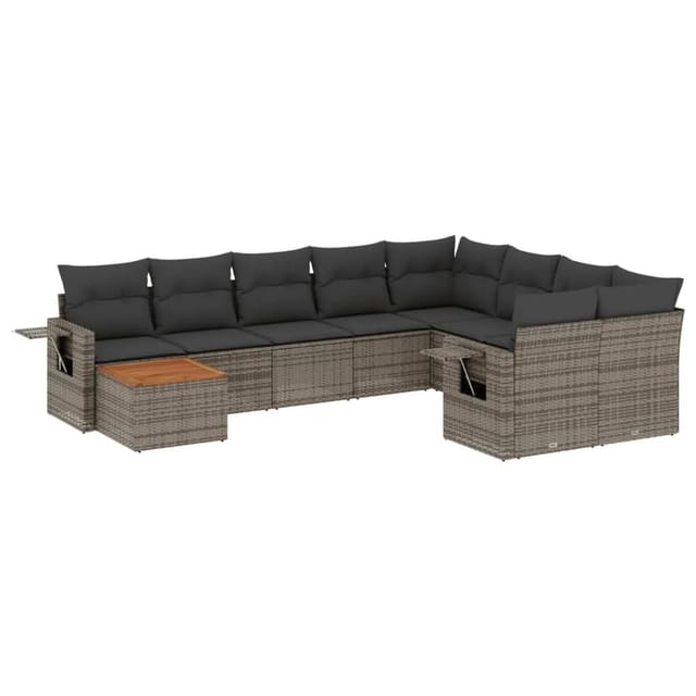vidaXL 10-Tlg Garten-Sofagarnitur mit Kissen Grau Poly Rattan 3257061