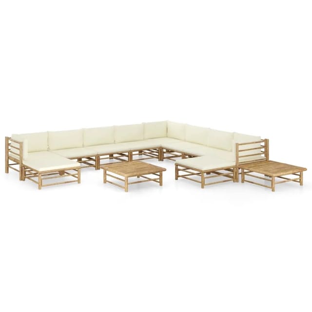 vidaXL 12-Tlg Garten-Lounge-Set mit Cremeweißen Kissen Bambus 3058227