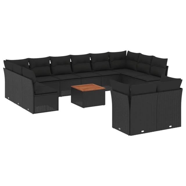 vidaXL 13-Tlg Garten-Sofagarnitur mit Kissen Schwarz Poly Rattan 3256244