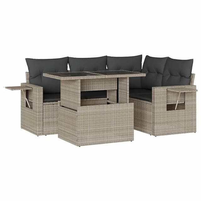 vidaXL 5-Tlg Garten-Sofagarnitur mit Kissen Hellgrau Poly Rattan 3267882