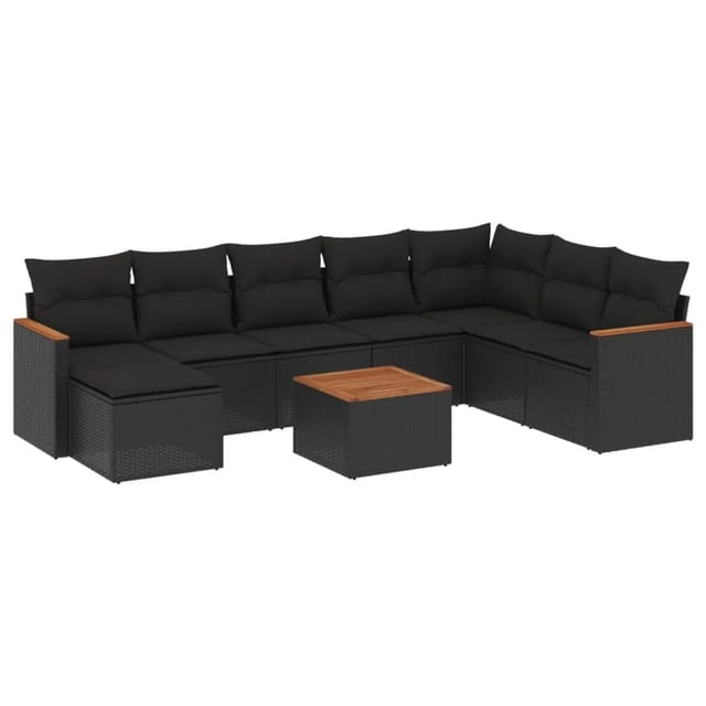 vidaXL 9-Tlg Garten-Sofagarnitur mit Kissen Schwarz Poly Rattan 3226251