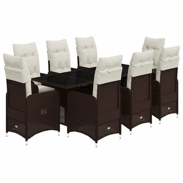 vidaXL 9-Tlg Garten-Bistro-Set mit Kissen Braun Poly Rattan 3277073