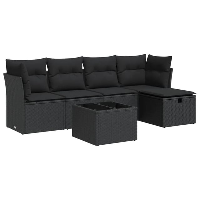 vidaXL 6-Tlg Garten-Sofagarnitur mit Kissen Schwarz Poly Rattan 3325271