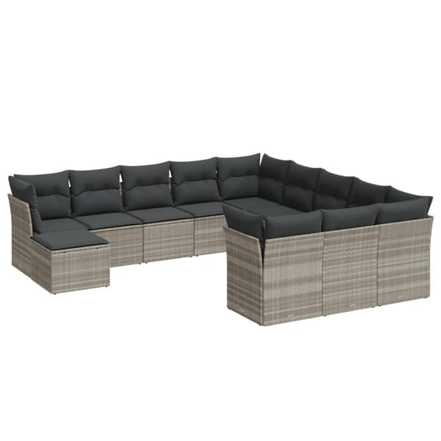 vidaXL 12-Tlg Garten-Sofagarnitur mit Kissen Hellgrau Poly Rattan 3250471