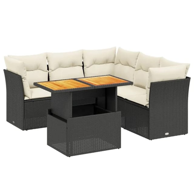 vidaXL 5-Tlg Garten-Sofagarnitur mit Kissen Schwarz Poly Rattan 3270825