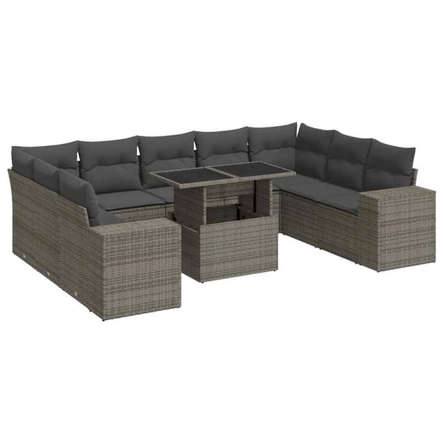 vidaXL 10-Tlg Garten-Sofagarnitur mit Kissen Grau Poly Rattan 3326861