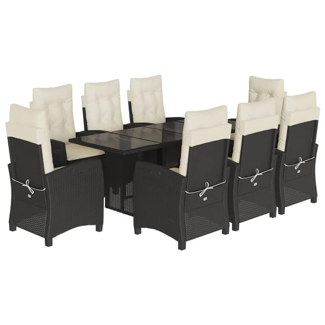 vidaXL 9-Tlg Garten-Essgruppe mit Kissen Schwarz Poly Rattan 3212681