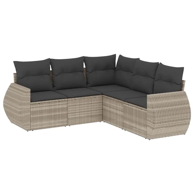 vidaXL 5-Tlg Garten-Sofagarnitur mit Kissen Hellgrau Poly Rattan 3253689