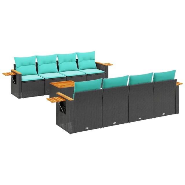 vidaXL 9-Tlg Garten-Sofagarnitur mit Kissen Schwarz Poly Rattan 3226659