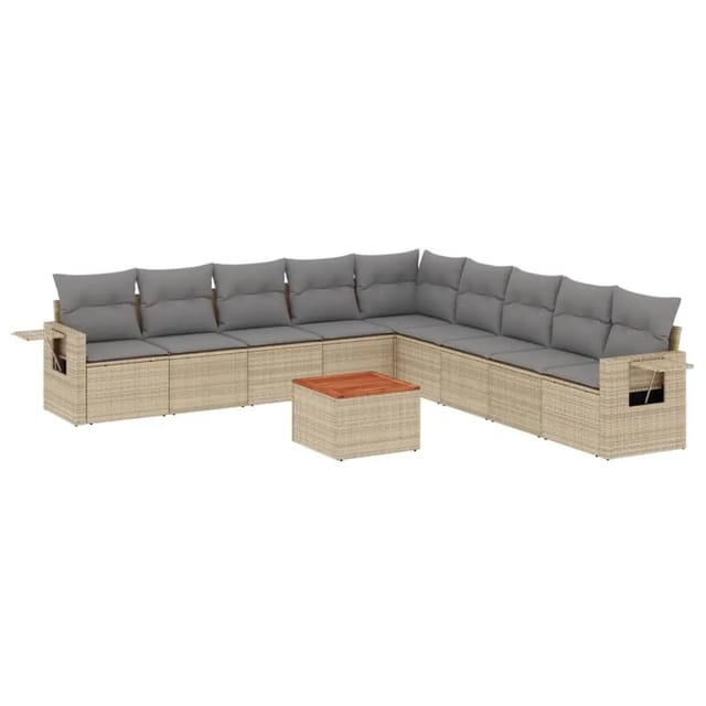 vidaXL 10-Tlg Garten-Sofagarnitur mit Kissen Beige Poly Rattan 3256941