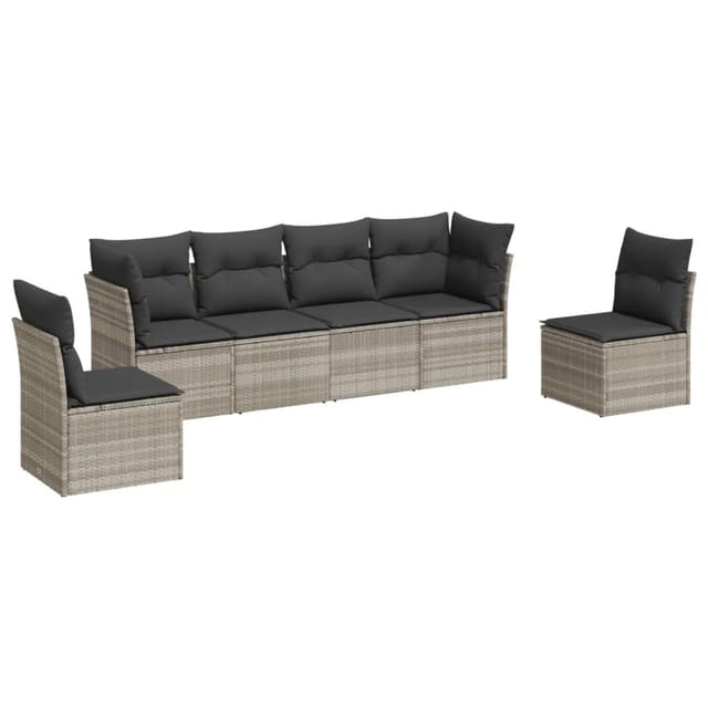 vidaXL 6-Tlg Garten-Sofagarnitur mit Kissen Hellgrau Poly Rattan 3217372