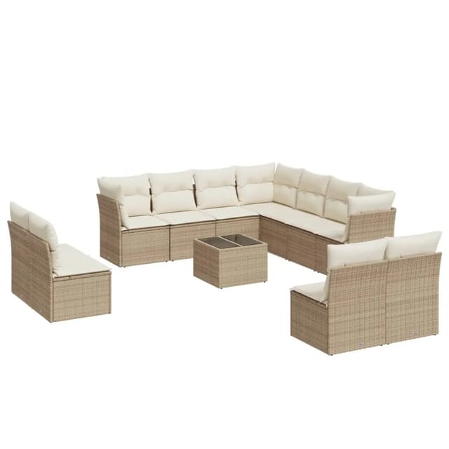 vidaXL 12-Tlg Garten-Sofagarnitur mit Kissen Beige Poly Rattan 3217828