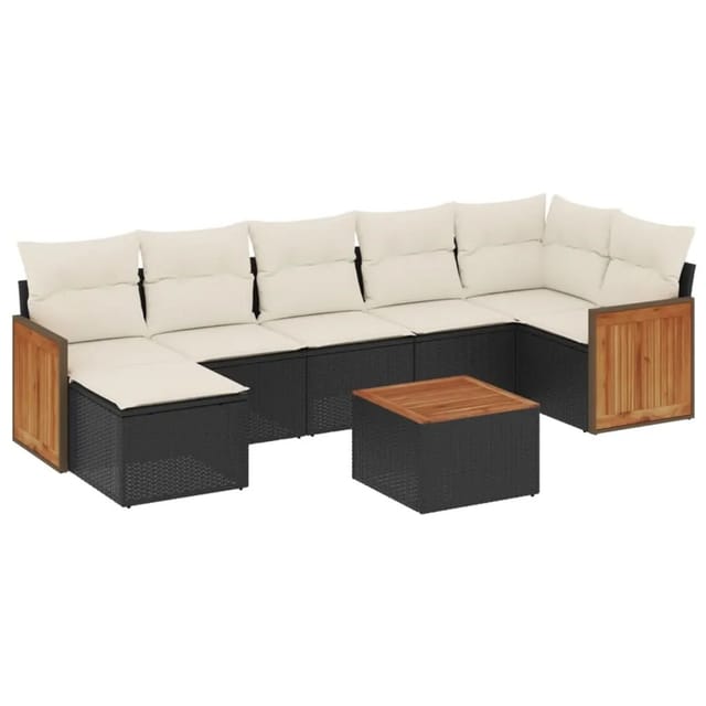 vidaXL 8-Tlg Garten-Sofagarnitur mit Kissen Schwarz Poly Rattan 3227876
