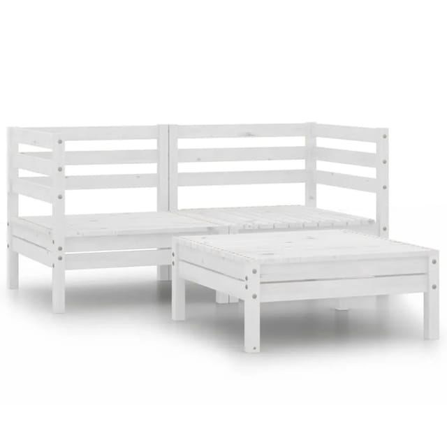 vidaXL 3-Tlg Garten-Lounge-Set Weiß Kiefer Massivholz 3082393