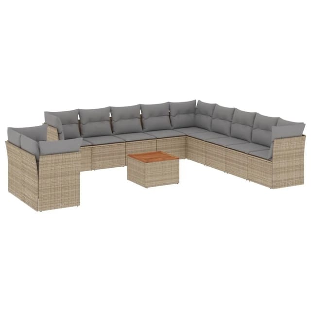 vidaXL 12-Tlg Garten-Sofagarnitur mit Kissen Beige Poly Rattan 3223728