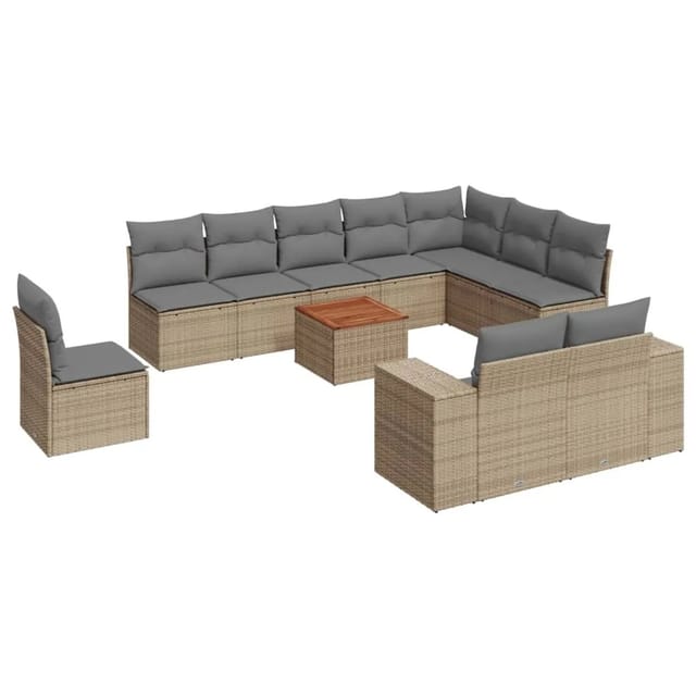 vidaXL 11-Tlg Garten-Sofagarnitur mit Kissen Beige Poly Rattan 3225499