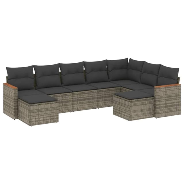 vidaXL 9-Tlg Garten-Sofagarnitur mit Kissen Grau Poly Rattan 3258945