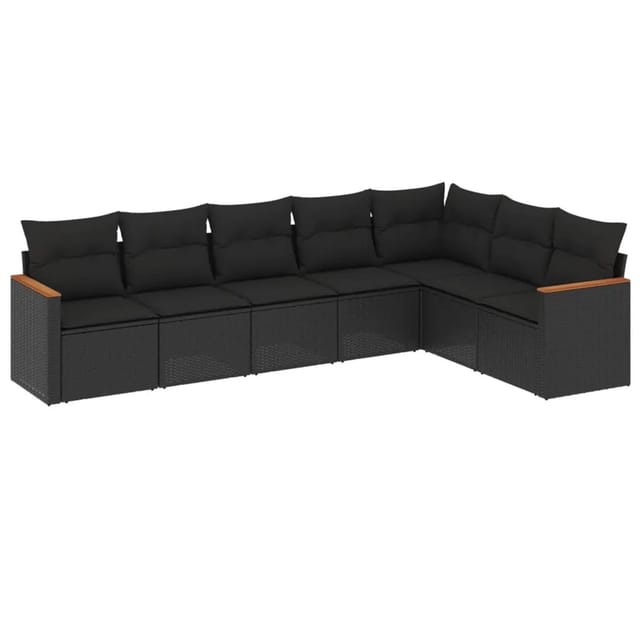 vidaXL 7-Tlg Garten-Sofagarnitur mit Kissen Schwarz Poly Rattan 3258429
