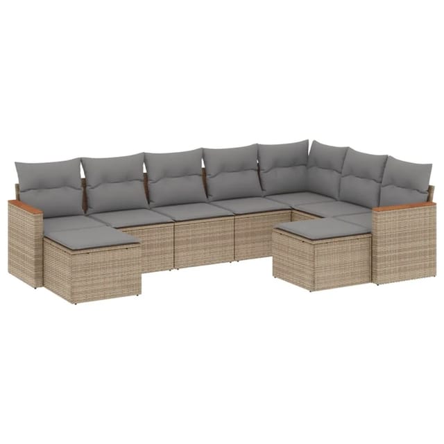 vidaXL 9-Tlg Garten-Sofagarnitur mit Kissen Beige Poly Rattan 3258944