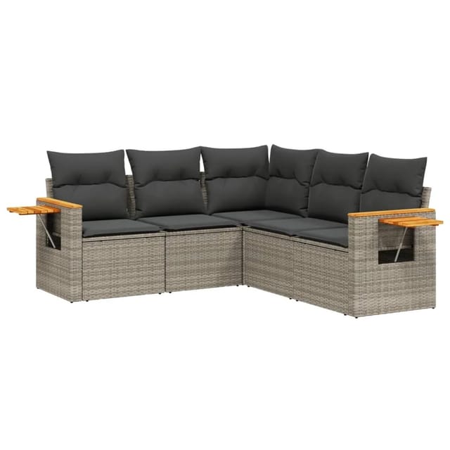 vidaXL 5-Tlg Garten-Sofagarnitur mit Kissen Grau Poly Rattan 3259204