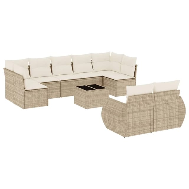 vidaXL 10-Tlg Garten-Sofagarnitur mit Kissen Beige Poly Rattan 3254165