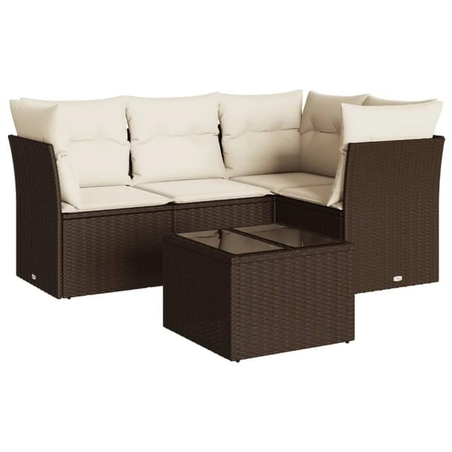 vidaXL 5-Tlg Garten-Sofagarnitur mit Kissen Braun Poly Rattan 3249432