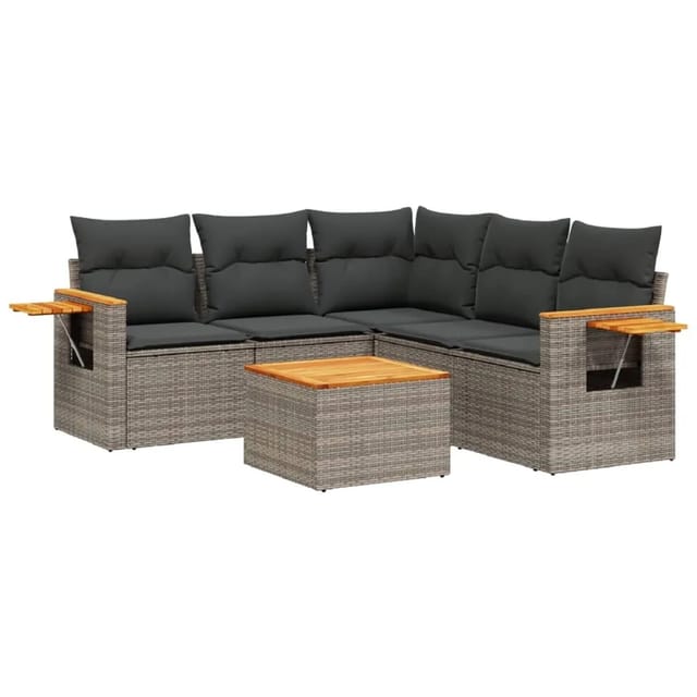 vidaXL 6-Tlg Garten-Sofagarnitur mit Kissen Grau Poly Rattan 3259211