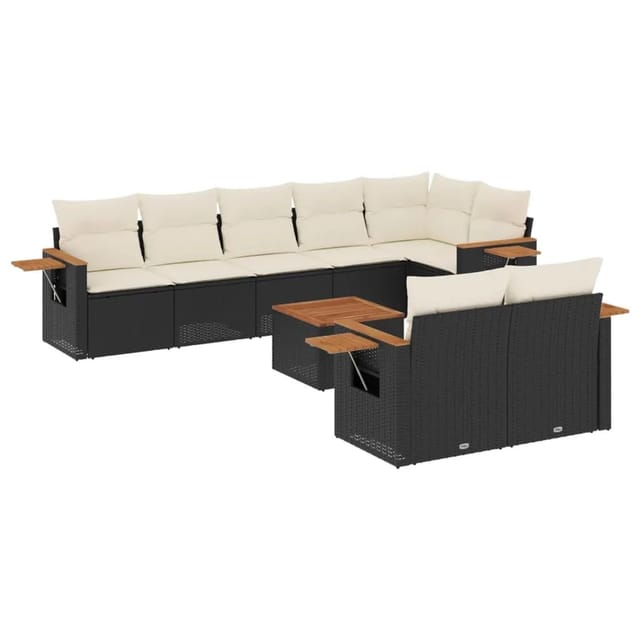 vidaXL 9-Tlg Garten-Sofagarnitur mit Kissen Schwarz Poly Rattan 3226994